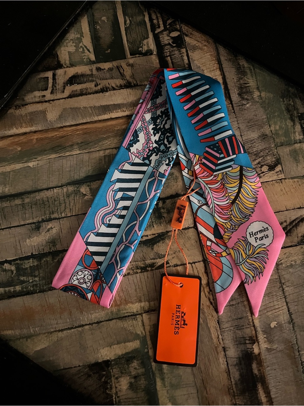 Hermes Paris Pink & Blue Twilly Scarf